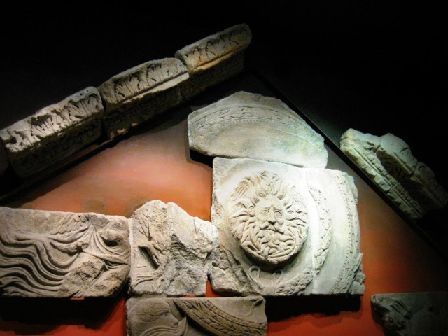 Reconstruction of the remains of the Temple of Minerva. These are the only discovered parts that made up the pediment of the entrance to Temple.