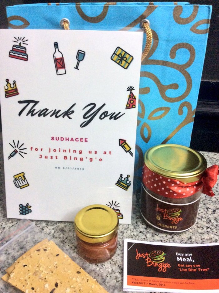 Restaurant Review, Just Binge, Just Bing'g'e Vashi, Nuvofoodies, Goodie Bag